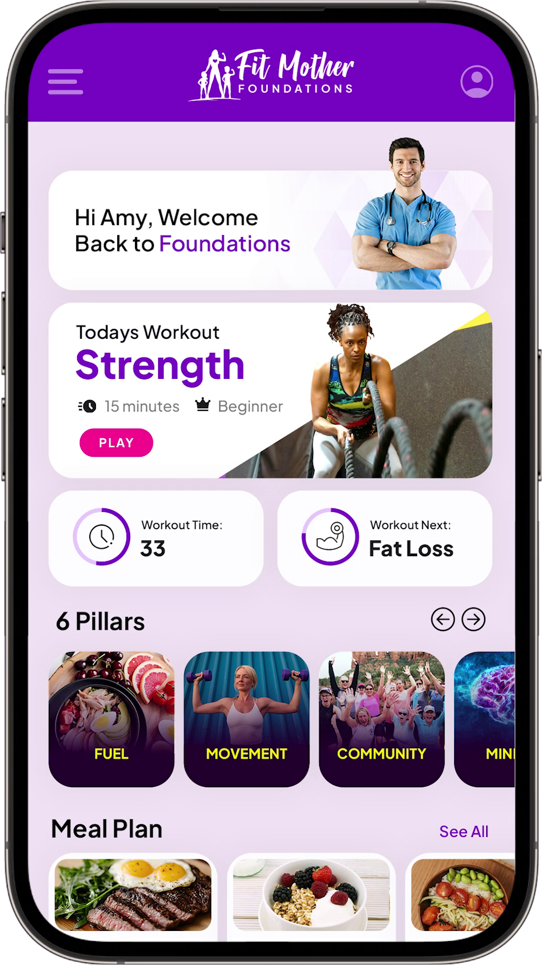The Fit Mother app home screen